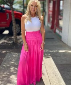 Kori America Elastic Ruffle Waist Maxi Skirt In Hot Pink