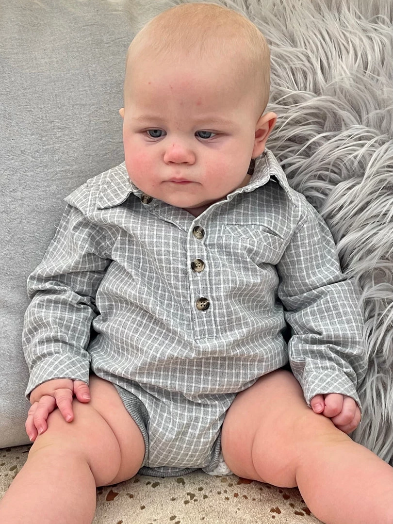 Me & Henry Grey Plaid Collared Onesie 2 Me & Henry Grey Plaid Collared Onesie