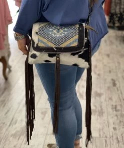 Myra Bag Front Flap Hairon Purse With Fringe