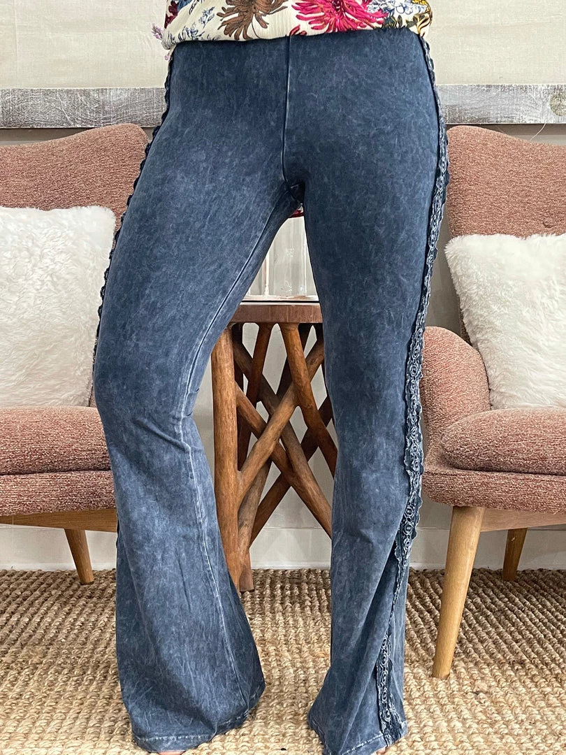 Fashiongo: Chatoyant Washed Bell Bottom Flare Pants With Lace Crochet In Dark Blue Grey 2 Fashiongo: Chatoyant Washed Bell Bottom Flare Pants With Lace Crochet In Dark Blue Grey