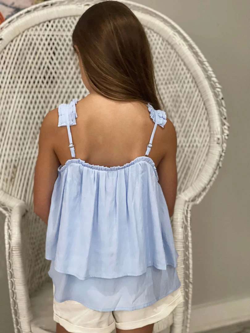 Hayden Of Los Angeles GIRLS Pleated Strap Tank Top In Blue 2 Hayden Of Los Angeles GIRLS Pleated Strap Tank Top In Blue