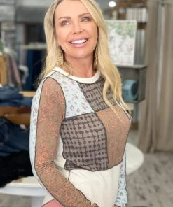 Bucket List TOPS Patchwork Rounded Hem Top