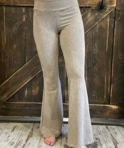Fashiongo: Chatoyant Washed Bell Bottom Flare Pants With Pockets In Stone