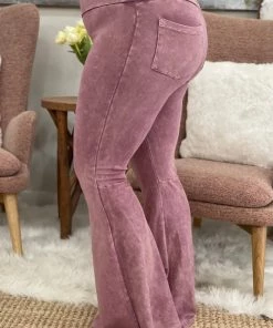 Fashiongo: Chatoyant Washed Bell Bottom Flare Pants With Pockets In Rose BOTTOMS