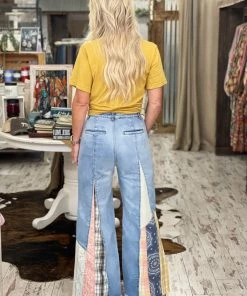 Easel Patchwork Wide Leg Bell Bottom Flare Pants BOTTOMS