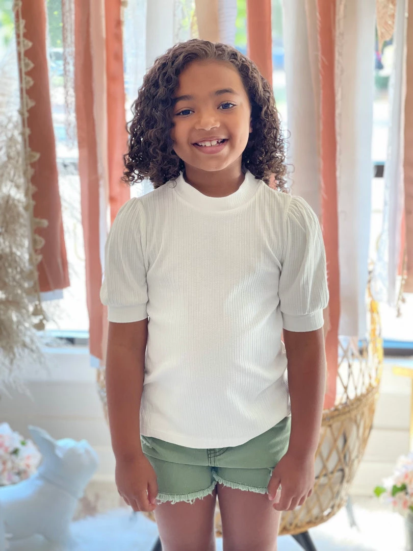 Hayden Of Los Angeles GIRLS Ribbed Puff Sleeve Top In White 1 Hayden Of Los Angeles GIRLS Ribbed Puff Sleeve Top In White