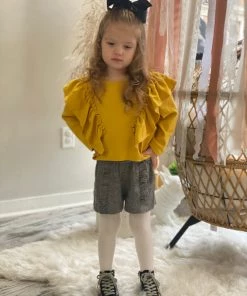 Vignette GIRLS Long Sleeve Ruffle Top In Mustard