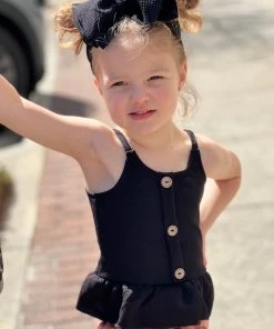 Baileys Blossom Ruffle Button Tank Top In Black