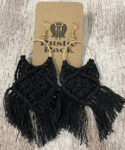 Golden Stella Square Crochet Tassel Earrings In Black ACCESSORIES