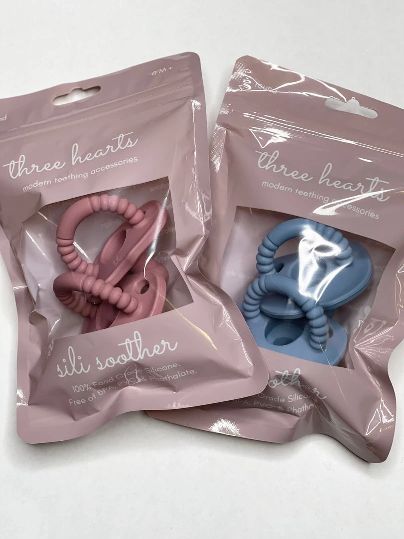 Three Hearts 2 Pack Silicone Pacifier - Round 1 Three Hearts 2 Pack Silicone Pacifier - Round