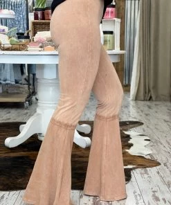 Fashiongo: Chatoyant Washed Waffle Bell Bottom Flare Pants In Camel