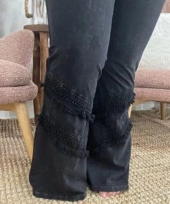 Fashiongo: Chatoyant BOTTOMS Washed Bell Bottom Flare With Fringe In Black