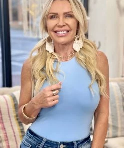 2NE1 Apparel TOPS Solid Sleeveless Bodysuit In Light Blue