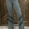 Fashiongo: Chatoyant Washed Bell Bottom Flare With Fringe In Gray