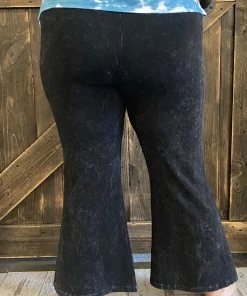 Fashiongo: Chatoyant BOTTOMS Washed Cropped Bell Bottom Flare Pants In Black