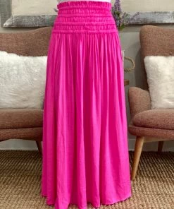 Kori America Elastic Ruffle Waist Maxi Skirt In Hot Pink