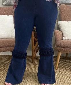 Fashiongo: Chatoyant BOTTOMS Fringed Crochet Washed Bell Bottom Flare Pants In Blue