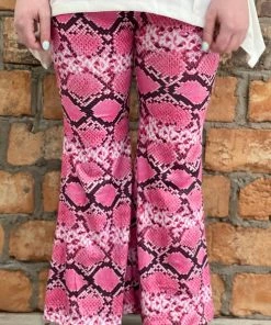 Kevin Snakeskin Print Bell Bottom Pants