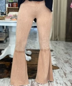 Fashiongo: Chatoyant Washed Waffle Bell Bottom Flare Pants In Camel