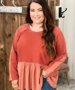 Fashingo: Umgee Washed Frayed Hem Babydoll Top TOPS