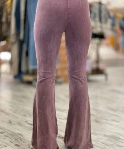Fashiongo: Chatoyant Washed Bell Bottom Flare Pants In Mauve BOTTOMS