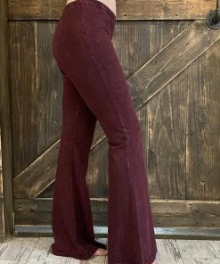 Fashiongo: Chatoyant Washed Bell Bottom Flare Pants In Burgundy