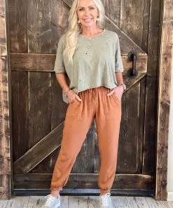 EE:Some BOTTOMS Washed Drawstring Jogger Pants In Camel