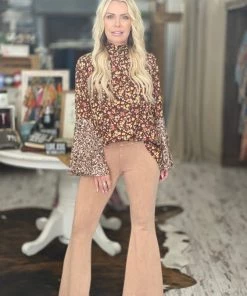 Fashiongo: Chatoyant Washed Bell Bottom Flare Pants With Pockets In Camel