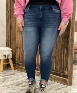 Cello Mid Rise Raw Hem Skinny Jeans