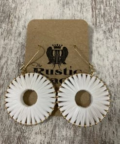 Golden Stella Raffia Wrapped Circle Earrings In White