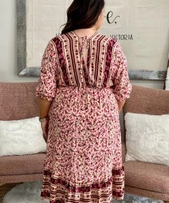 Fashingo: Umgee Floral Border Print High Low Hem Maxi Dress DRESSES + ROMPERS