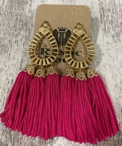 Golden Stella Tassel Teardrop Earrings In Fuchsia