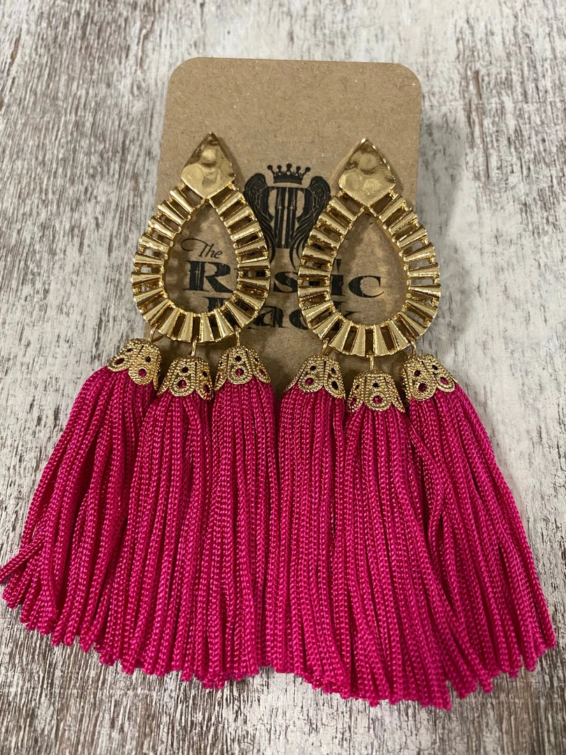 Golden Stella Tassel Teardrop Earrings In Fuchsia 1 Golden Stella Tassel Teardrop Earrings In Fuchsia