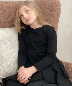 Ml Kids Asymmetrical Hem Ruffle Tunic Top In Black