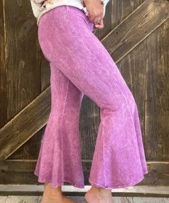 Fashiongo: Chatoyant BOTTOMS Washed Cropped Bell Bottom Pants In Purple