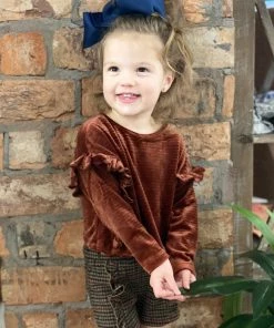 Vignette Ruffle Velvet Top In Rust GIRLS