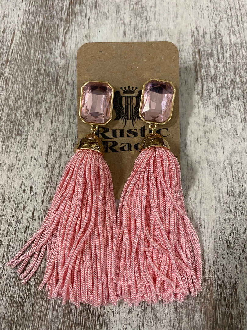 Golden Stella Octagon Jewel Tassel Earrings In Pink ACCESSORIES 1 Golden Stella Octagon Jewel Tassel Earrings In Pink ACCESSORIES