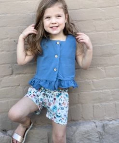 Honeydew GIRLS Ruffle Tank Top + Paperbag Shorts Set In Blue 7 Honeydew GIRLS Ruffle Tank Top + Paperbag Shorts Set In Blue