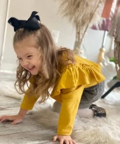 Vignette GIRLS Long Sleeve Ruffle Top In Mustard