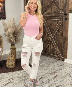 2NE1 Apparel Solid Sleeveless Bodysuit In Light Pink