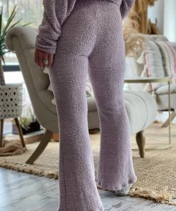 Easel Hacci Knit Flare Pants In Lilac BOTTOMS