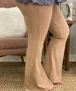 Fashiongo: Chatoyant BOTTOMS Washed Bell Bottom Flare Pants In Camel