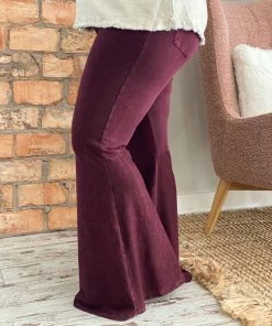 Fashiongo: Chatoyant Washed Bell Bottom Flare Pants With Pockets In Burgundy