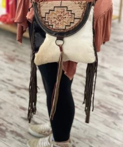 Myra Bag Printed Canvas & Hairon Side Fringe Shoulder Bag