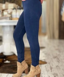 Fashiongo: Chatoyant Washed Leggings In Dark Blue BOTTOMS
