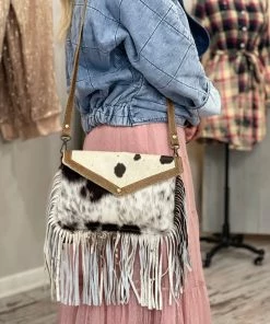 Myra Bag Front Flap Fringe & Black Hairon Purse