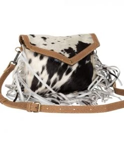 Myra Bag Front Flap Fringe & Black Hairon Purse