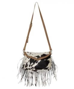 Myra Bag Front Flap Fringe & Black Hairon Purse