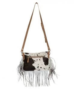 Myra Bag Front Flap Fringe & Black Hairon Purse