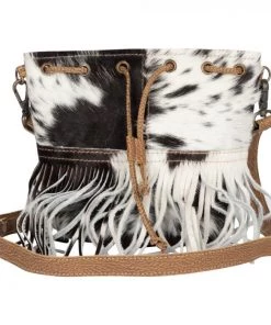 Myra Bag Black & White Fringe Hairon Crossbody Purse ACCESSORIES